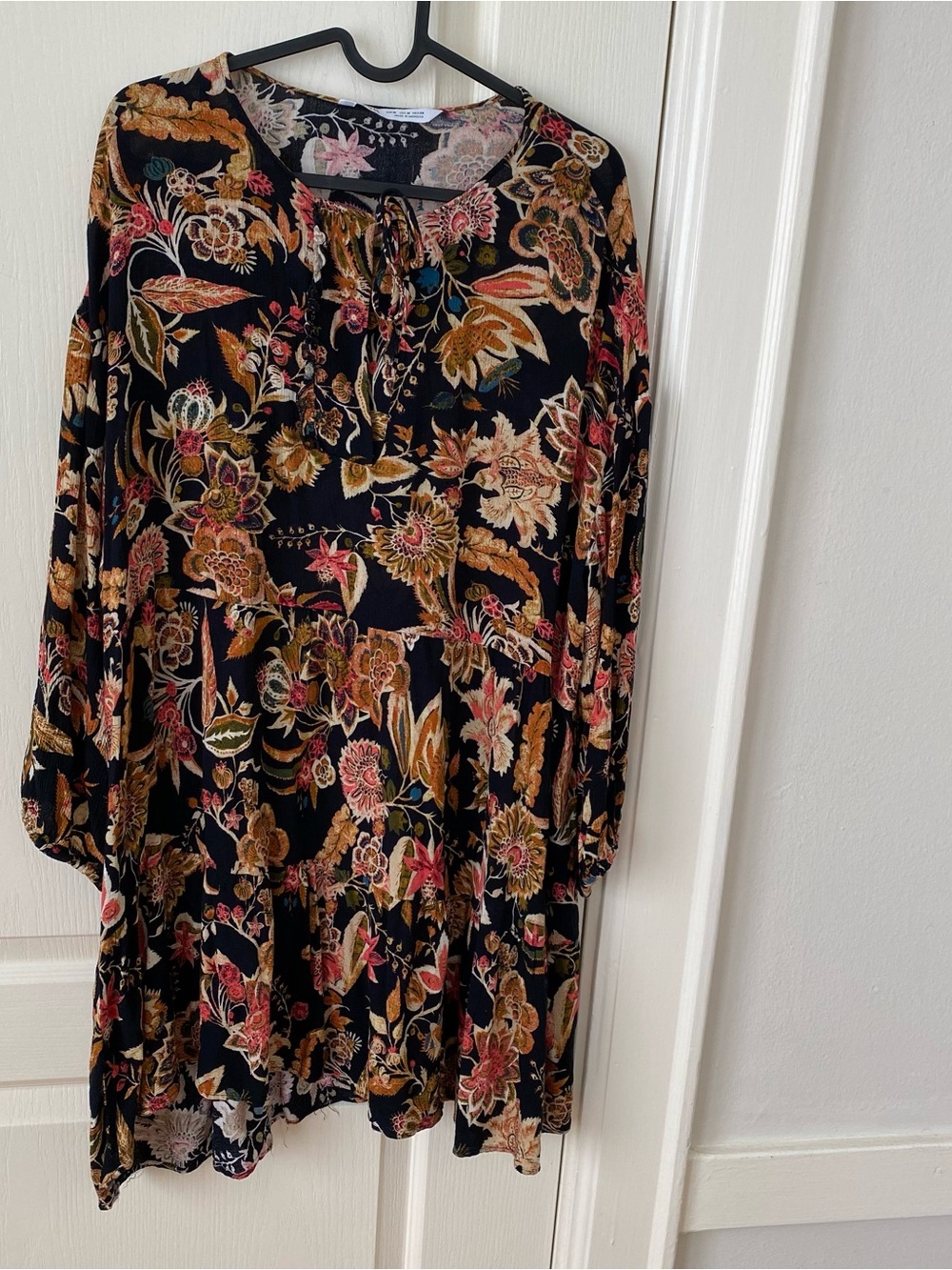 Zara Bohemian Floral Paisley Print Tiered Flowy Mini Tunic Dress Size M